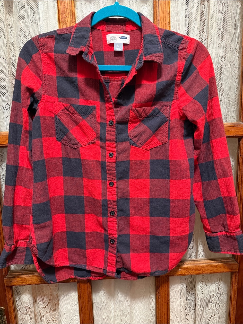 Old Navy Red and Black Plaid Button-Down Shirt